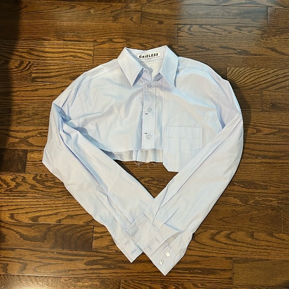 Source Unknown Blue Cropped Shirt - Picture 2 of 4